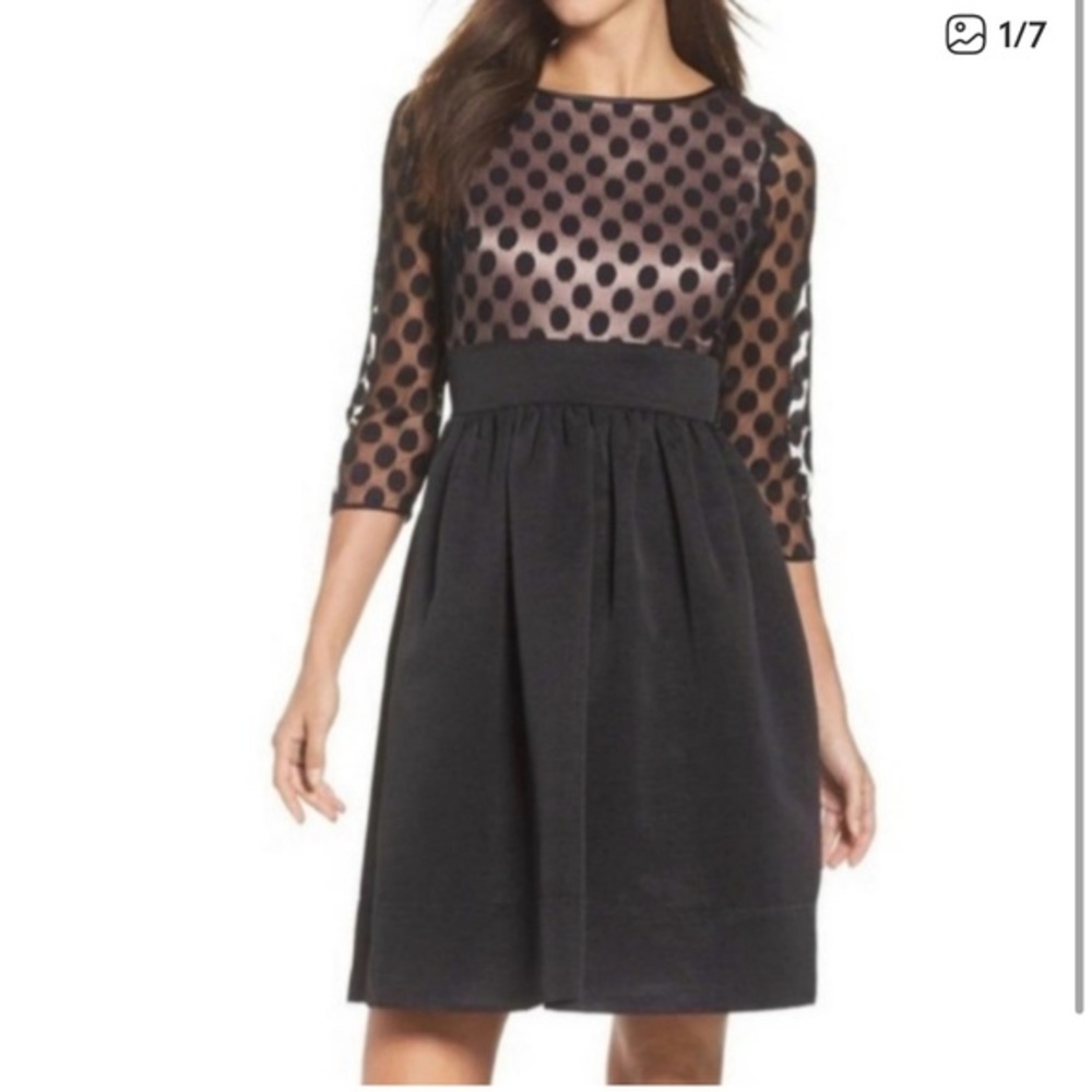 Eliza J Black Dress with Polka Dot Detail